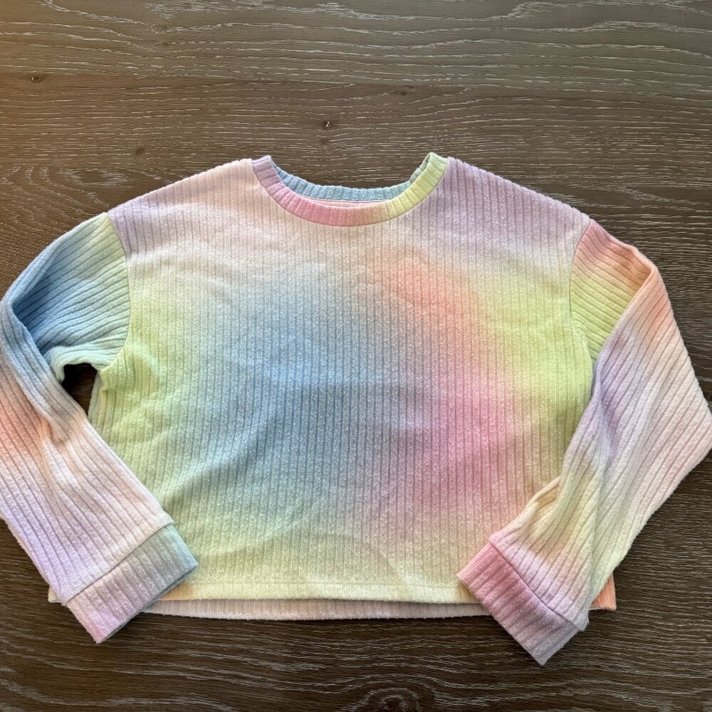 Girls Primark rainbow ombre cropped long sleeved ribbed shirt size 8-9 years